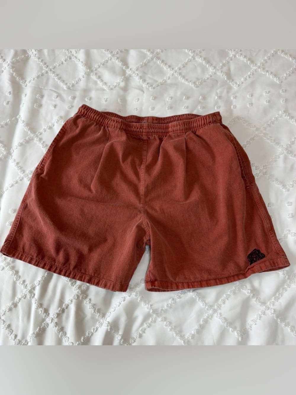 Crazy Shirts Hawaii Mens Cotton Short XL Red Chile Dyed Light Wash Elastic Waist